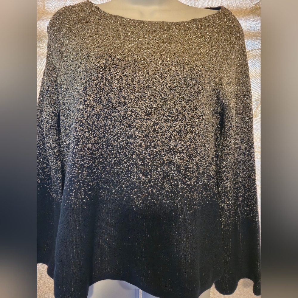 White House Black Market Dark Blue and Metallic Sweater - Picture 2 of 6